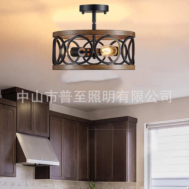 Vintage Industrial Style Country Farmhouse Ceiling Light Amazon Semi-Embedded Black Gold Bedroom Living Room Corridor Lamps
