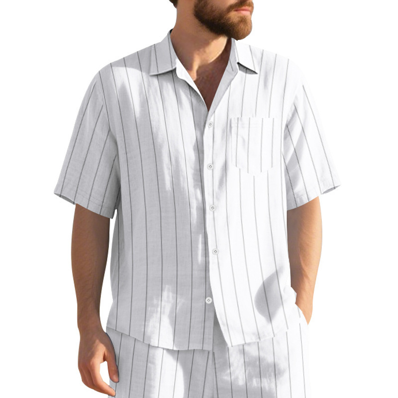 Nuevo año nuevo camisa a rayas de hombre de manga corta transfronteriza nueva manga corta a rayas suelta grande verano