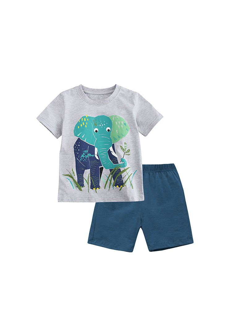 Trajes de niños de verano nuevos niños europeos y estadounidenses guapo niño cuello redondo mangas cortas ropa infantil casual dos piezas