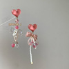 Pink Hand made bow love Earrings Cool wind girl Earrings Xian Qi Exaggeration Beading manual Earrings