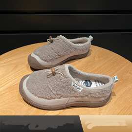 小众厚底毛毛拖鞋女款2025新款冬季加绒保暖勃肯鞋一脚蹬包头棉鞋