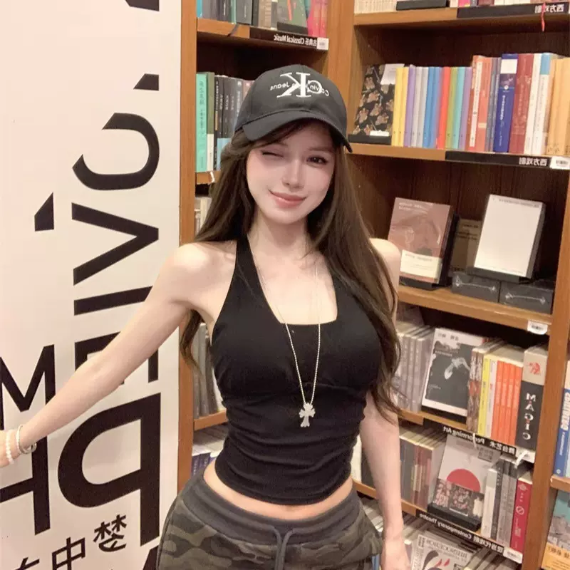 新款设计挂脖美背绑带性感露背吊带蝴蝶结美背立体装饰固定杯上衣