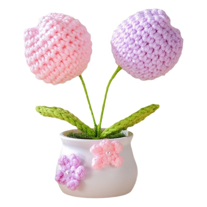 Terminado pequeña olla tejida a mano girasol lirio escritorio coche pequeña decoración regalo de cumpleaños regalo de graduación