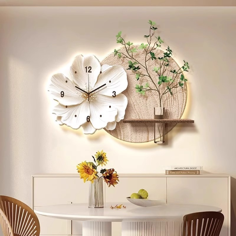 水耕栽培緑植物レストラン装飾絵画クリエイティブ壁時計リビングルームのテレビの背景壁掛け絵画 2025 新しい立体時計