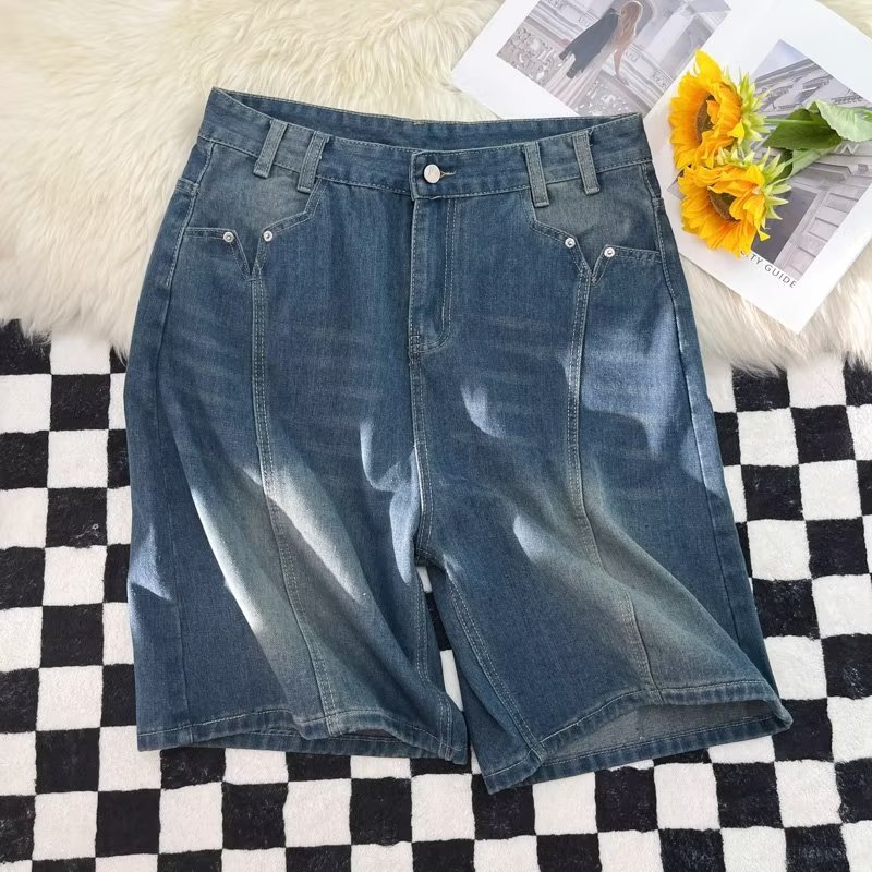Retro Washed Denimshorts Herren Japanische Splicing Sommershorts_voghion.com