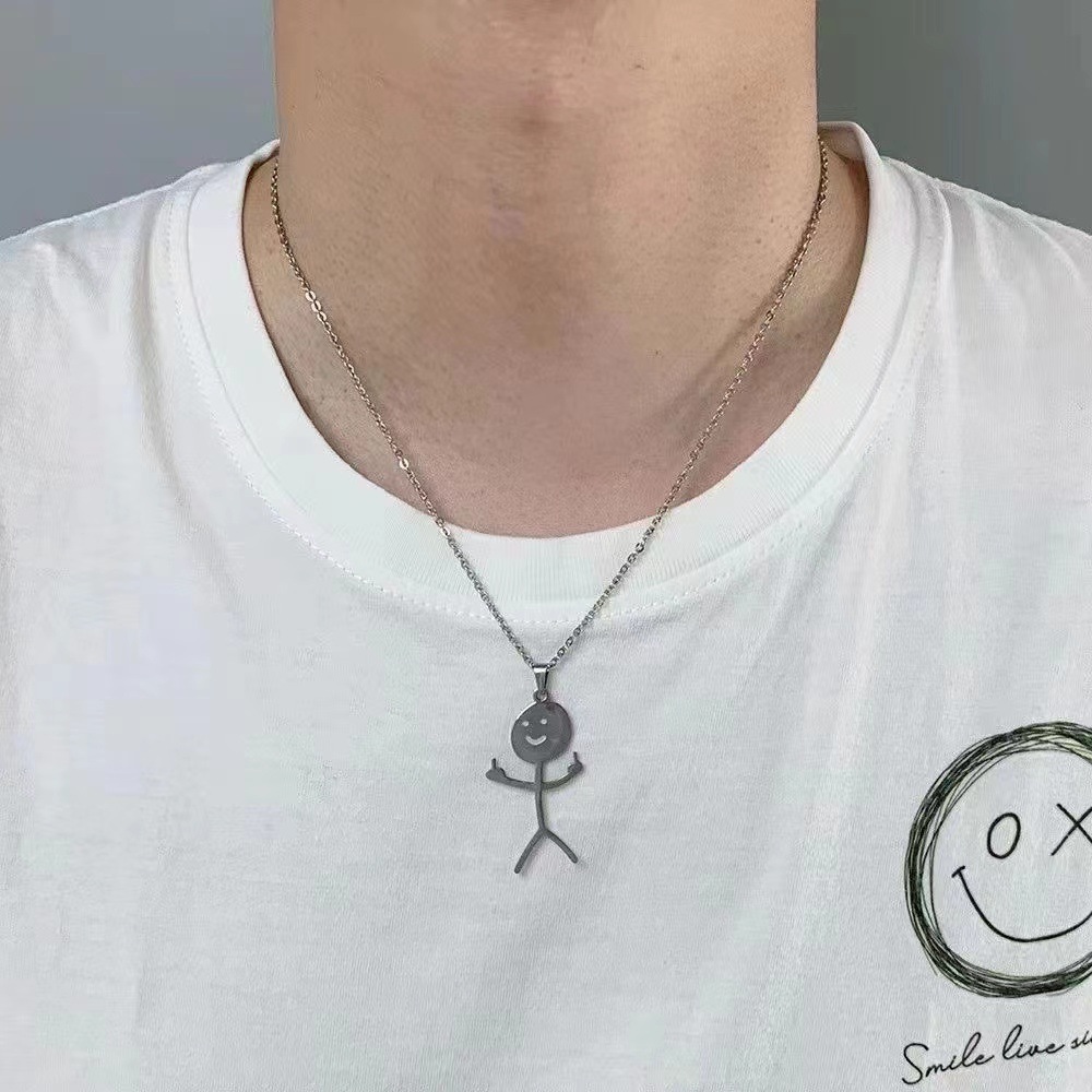 Collier en acier inoxydable tendance et mignon pour couple avec graffiti de dessin animé personnalisé et amusant_voghion.com
