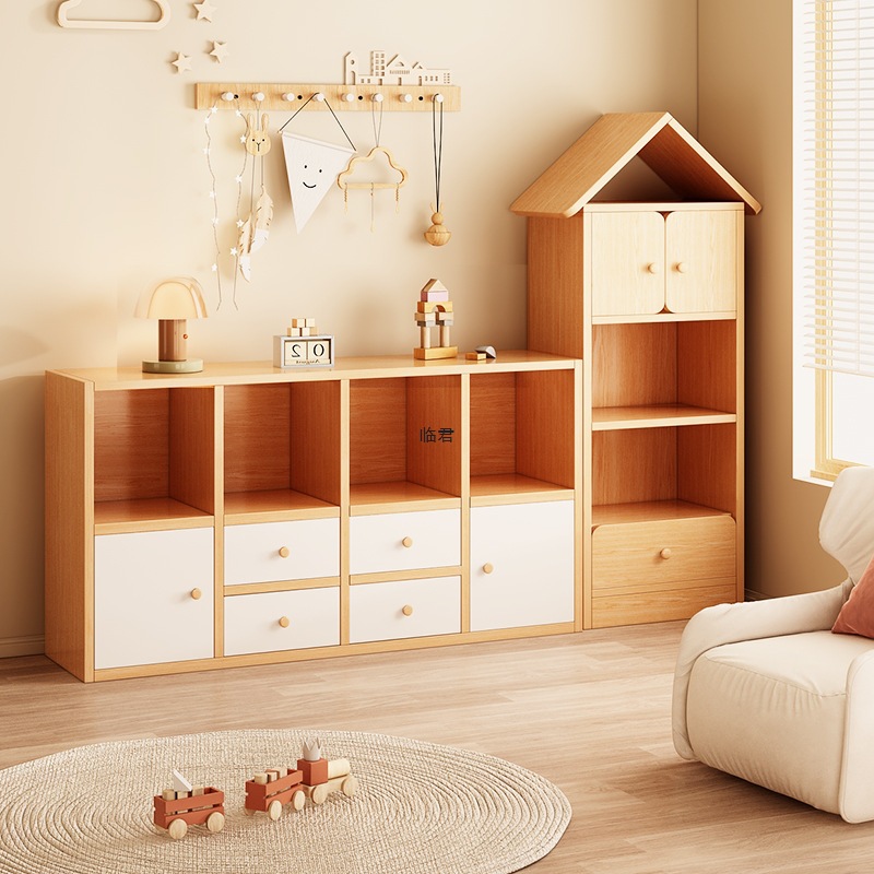 Children's Bookshelf Floor-Standing Storage Rack Living Room Wall-Mounted Integrated Cabinet Kindergarten Picture Book Storage Grids Cabinet Bookcase