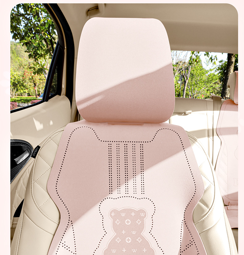 26 Bear-Themed All-Season Car Seat Cushion, Fresh Cartoon Bear Design, Breathable Seat Cover, Women's Cooling Pad, Five-Seater Set