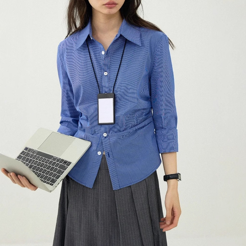 Fashionable Preppy Retro Pleated Elegant Long-sleeved Shirt Women's Autumn Slim-fit Top