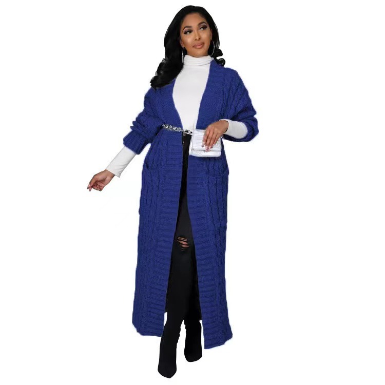 2025 nuevo otoño e invierno Amazon ropa de mujer europea y americana moda bolsillo cárdigan casual suéter de manga larga largo color sólido exterior