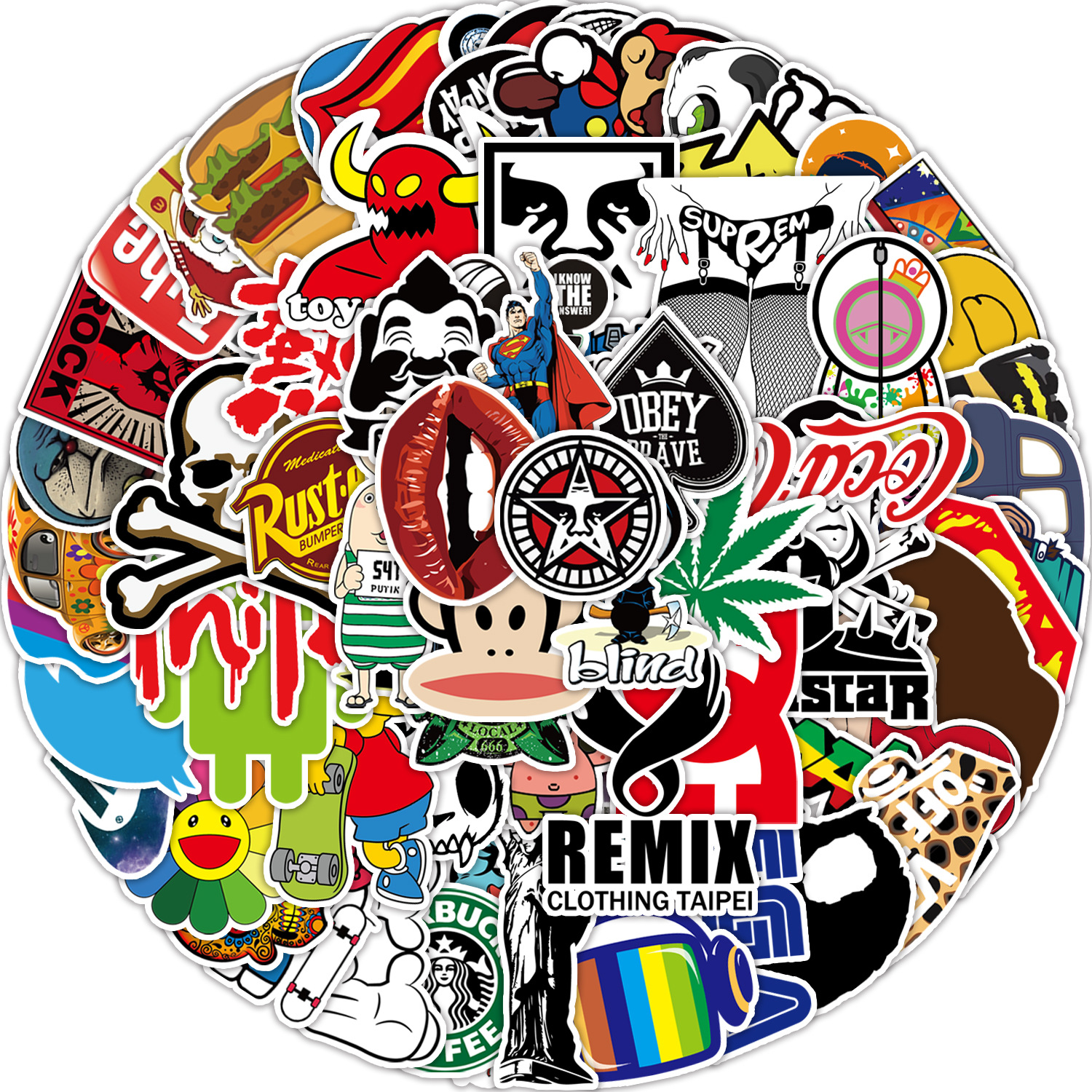 100张入不重复个性汽车摩托车拉杆箱卡通涂鸦贴画笔记本手帐贴纸