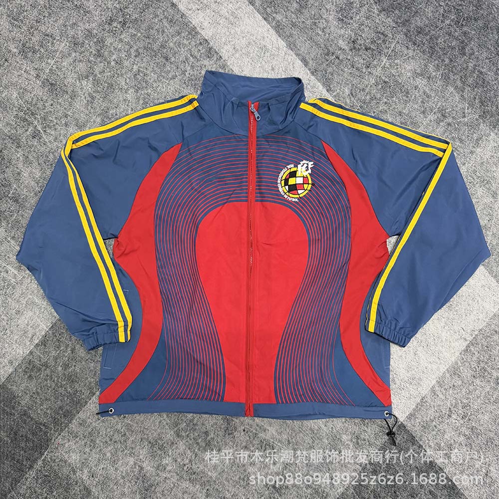 Football jacket, Spanish classic red with green, casual waterproof windbreaker, double-layer training jacket for men, cross-border wholesale