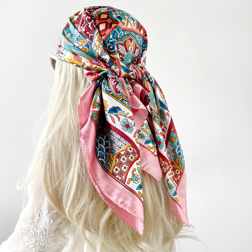 100g Weight Silk Scarf Classification Holiday, Daily Occasion Polyester Material Geometric Pattern Spring&Summer Season Women's Gender Elegant, Vintage Style Style Women's Elegant Vintage Style Geometric Polyester Silk Scarf 2