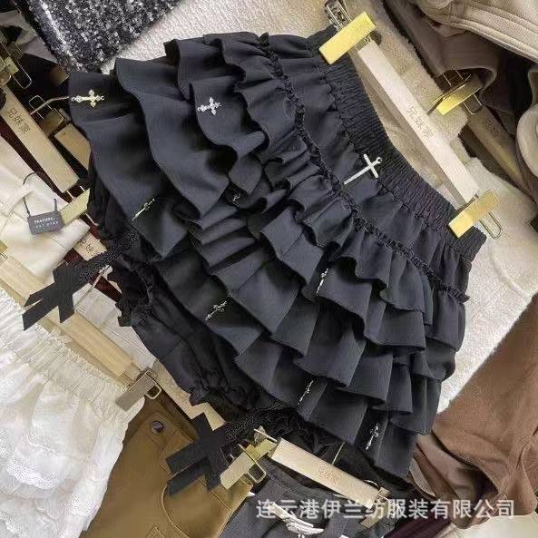 Gothic Dark Style Tutu Skirt with Bubble Shorts, White One Size Polyester Layered Mini — detail image 5