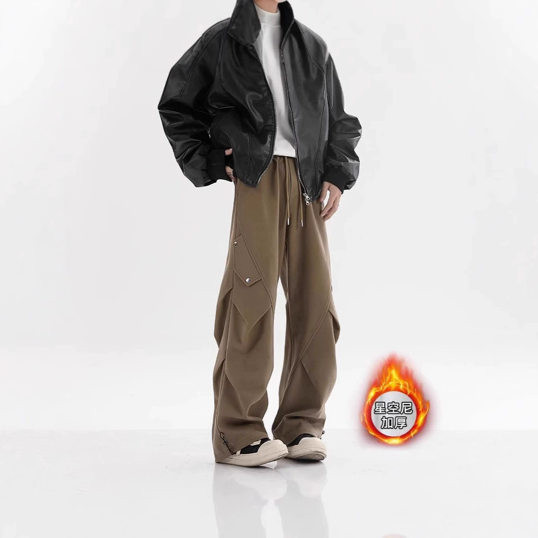 Xingkni толстые повседневные брюки для мужчин и женщин, высокие уличные брюки, прямые шнуры, свободные шнурки, корейские тенденции осени и зимы