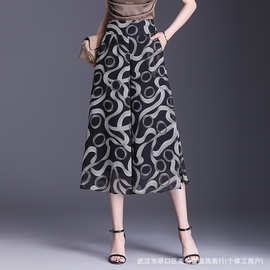 雪纺阔腿裙裤2025年夏季新款薄款修身八分裤高腰显瘦休闲裤妈妈裤