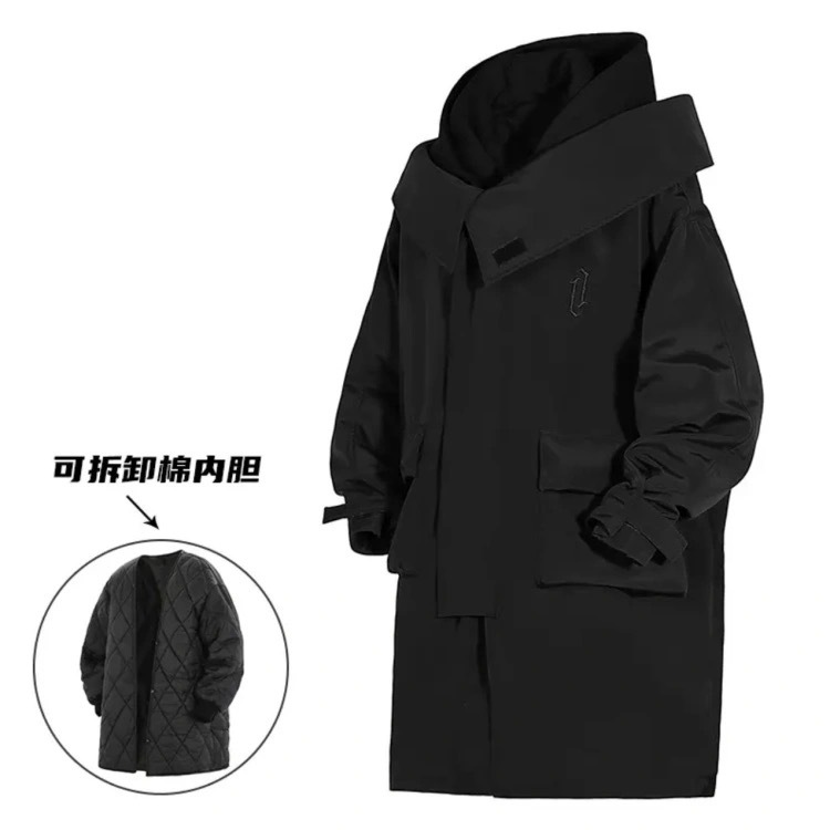 Jiye industria pesada Otoño e Invierno falso de dos piezas ropa de trabajo funcional viento costura rompevientos hombres y mujeres casual de media longitud abrigo Abrigo acolchado de algodón