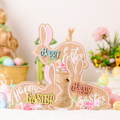 Haobei Cross-Border New Arrival: Easter Decorations – Easter Bunny Wooden Ornaments, Cartoon 3D Rabbit Gifts