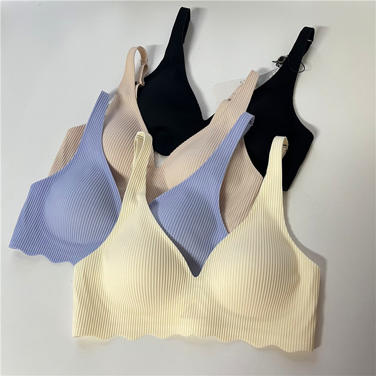 W5669!! Women's Stripe Breathable Fixed Cup One-piece Non-marking Women's Underwear JU Gather Upper Bra