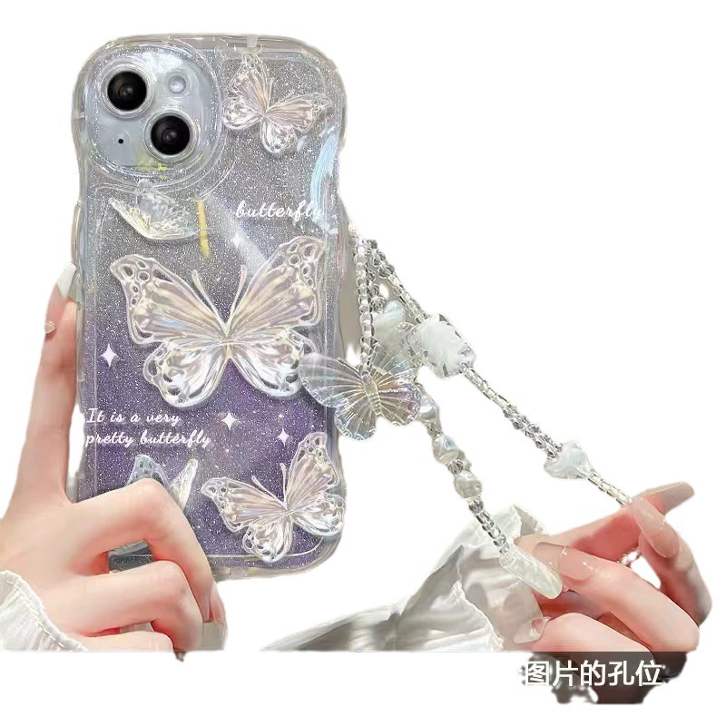 Чехол для телефона Wave Fairy для iPhone (несколько моделей) — прозрачный силикон, блестящая бабочка