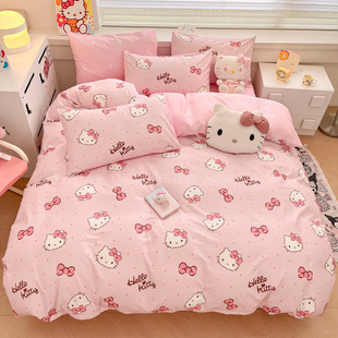 Cross-Border Hello Kitty Pure Cotton Four-Piece Set, Pure Cotton Sanrio Cartoon Kuromi Fitted Sheet, Student Three-Piece Set