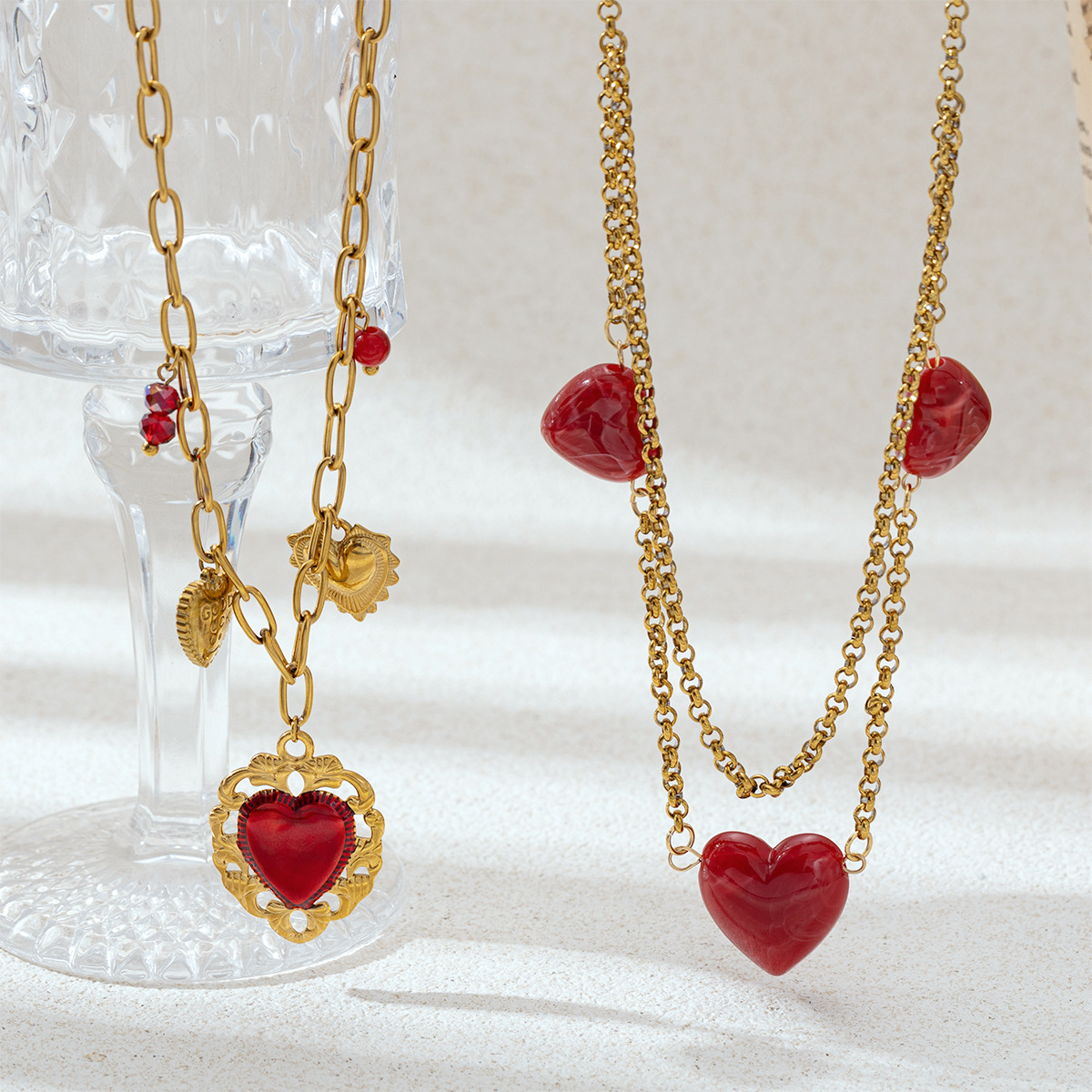 Collar de acero inoxidable para mujeres no se desvanece, colgante de amor rojo, cadena de clavícula, venta caliente transfronteriza para mujeres image 4