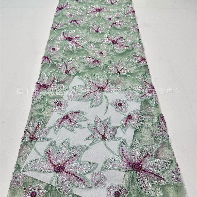 Bordado de tubo de cuentas Industria pesada Lujo Color Diamond Bordado Tela Vestido de novia Cena Vestido de dama Tela de encaje