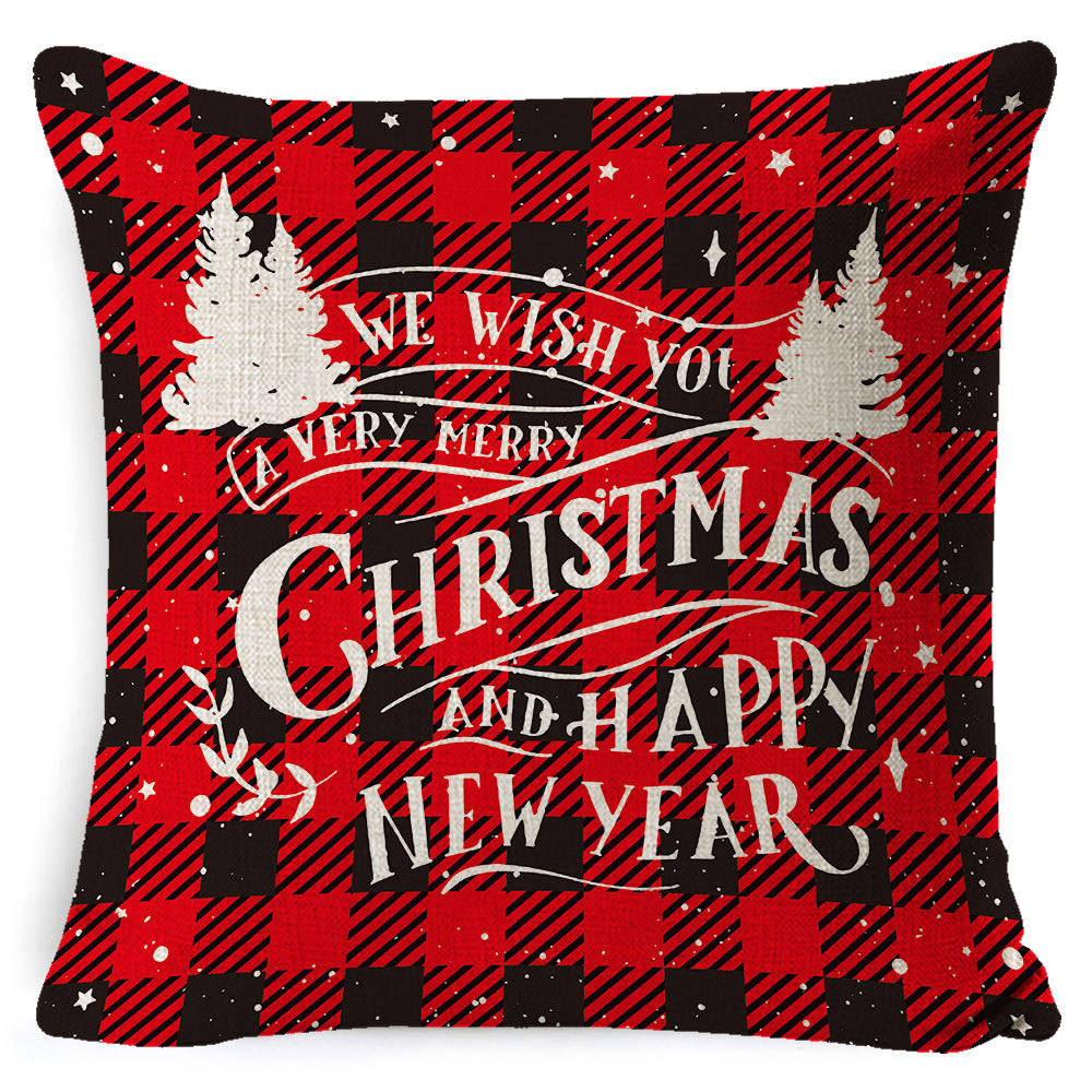 Amazon popular hogar suministros Navidad funda de almohada nórdico Plaid Lino cojín sofá