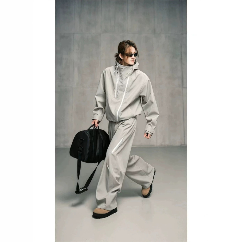 Autumn new trendy versatile designer American-style men's hooded long-sleeve jacket and casual long pants set