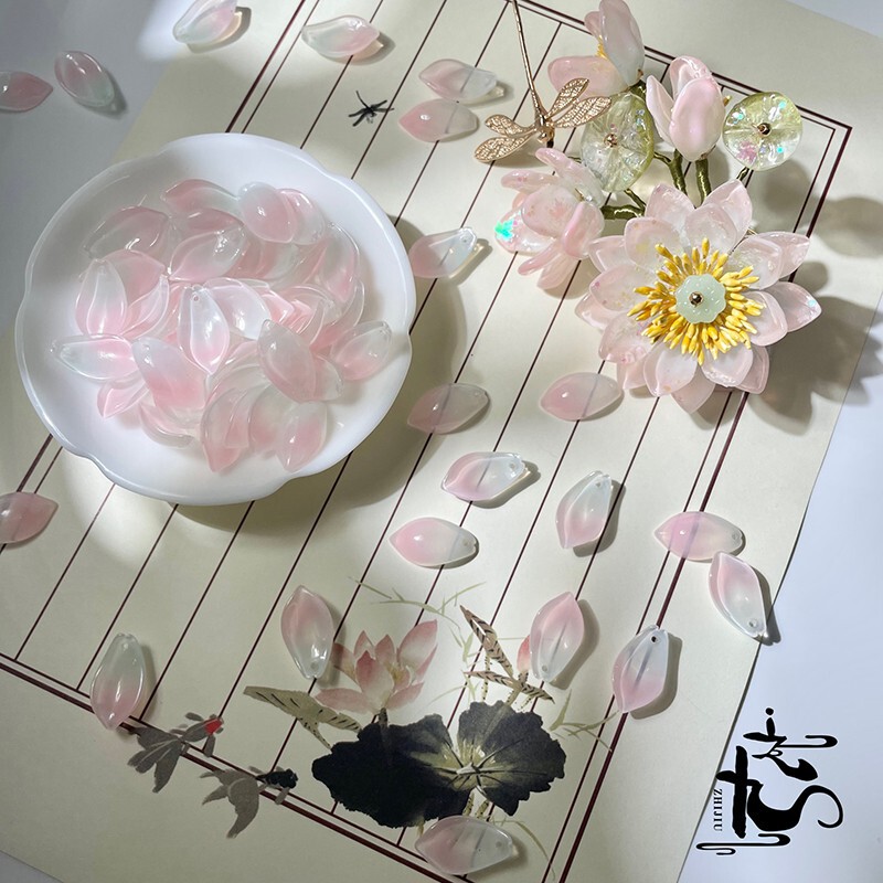 11X20Mm Tianshan Snow Lotus Glazed Petals Tree Leaves DIY Handmade Hairpin Ancient Style Han Dynasty Step Shake Production Material