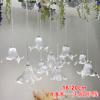 Diseño romántico tela decorativa nueva cadena de techo acrílico lámpara de lirio cristal fiesta de bodas bainia auditorio lirio