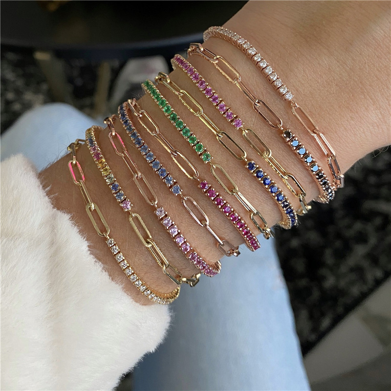 2023 New Paperclip Spliced Tennis Bracelet Women's Round Zircon 12 Birthstone Hand Jewelry Cross-Border Popular Jewelry 2023 New Paperclip Spliced Tennis Bracelet Women's Round Zircon 12 Birthstone Hand Jewelry Cross-Border Popular Jewelry