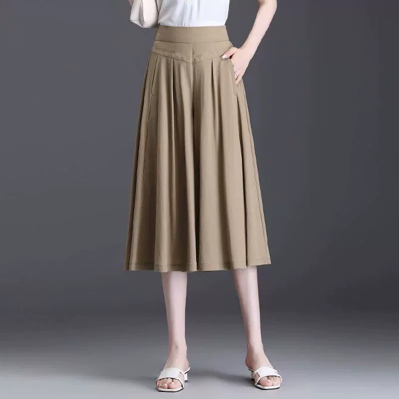 Внешняя торговля трансграничные новые укороченные брюки женские летние 2025 новые свободные брюки с высокой талией широкие ноги тонкая повседневная юбка