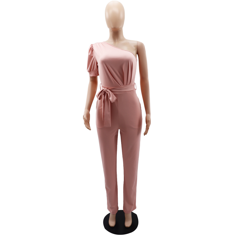 One Shoulder High Waist Backless Slim Tapered Trousers Women Jumpsuit 11 One Shoulder High Waist Backless Slim Tapered Trousers Women Jumpsuit