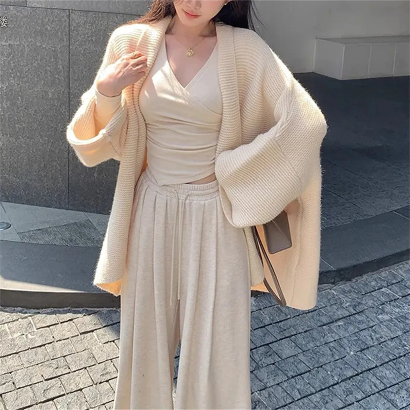 秋冬新款慵懒风宽松外搭长袖针织开衫上衣高级感翻领毛衣外套女装|undefined