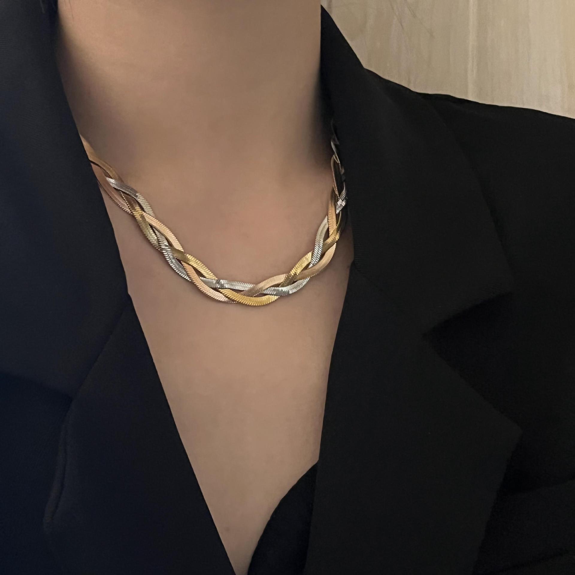 three-layer snake bone female retro fashion clavicle chain titanium steel