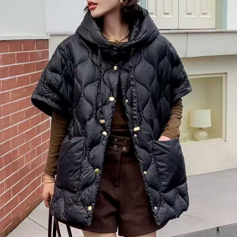 European-style new autumn and winter light luxury hooded women's down jacket, half-sleeve vest, white duck down fashion vest, versatile