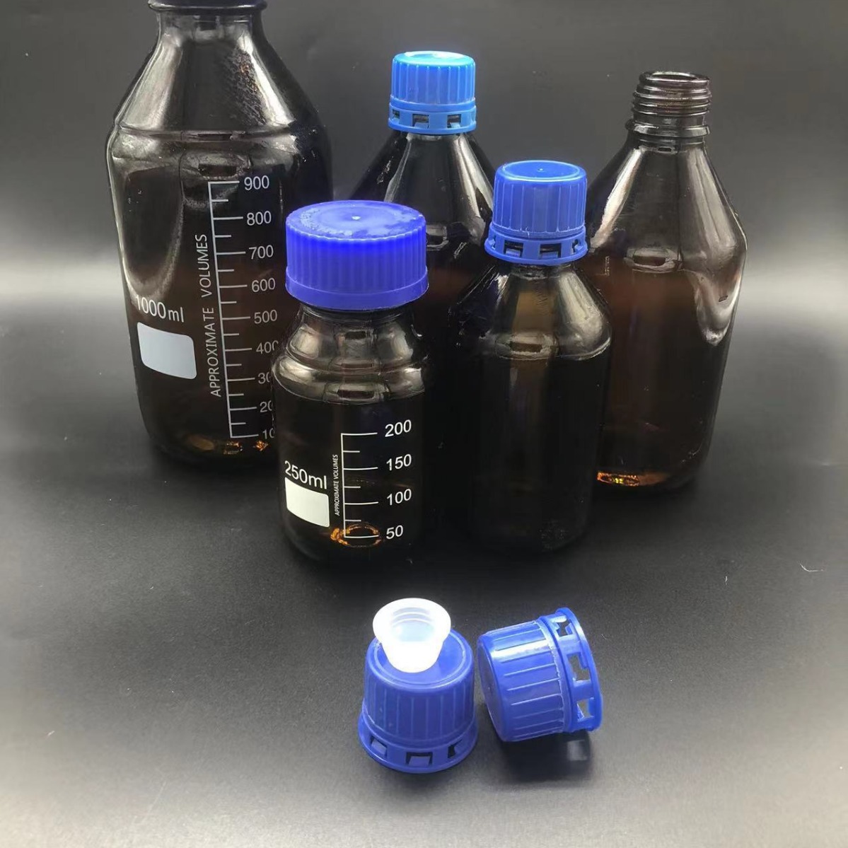 500ml防盗蓝盖酒精瓶 1斤装茶色避光试剂玻璃瓶甲醇乙醇硫酸包装