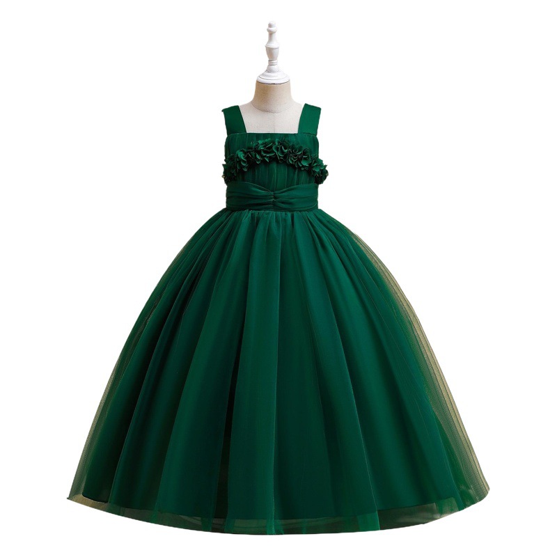Vestido transfronterizo de los nuevos niños vestido tridimensional flor piano rendimiento vestido niña de las flores boda mullido hilado vestido largo