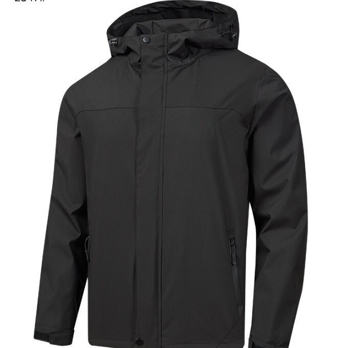 This spring/autumn outdoor sports and leisure windbreaker features a hood, is breathable, durable, and suitable for mountaineering in northern regions, with embroidered logos