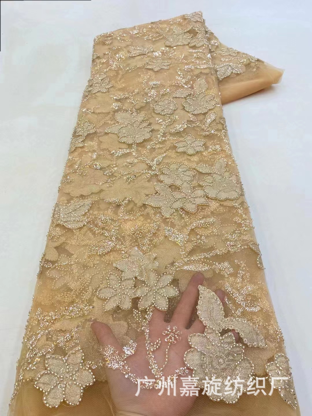 Vestido de novia africano europeo y americano flor bordado malla encaje tela africana encaje jx4008