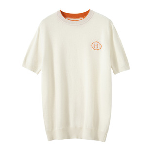 2025 Spring and Summer New H Jacquard Short-Sleeved Round Neck Cashmere Knitwear Men's Loose Fashionable Versatile Cashmere Knitwear