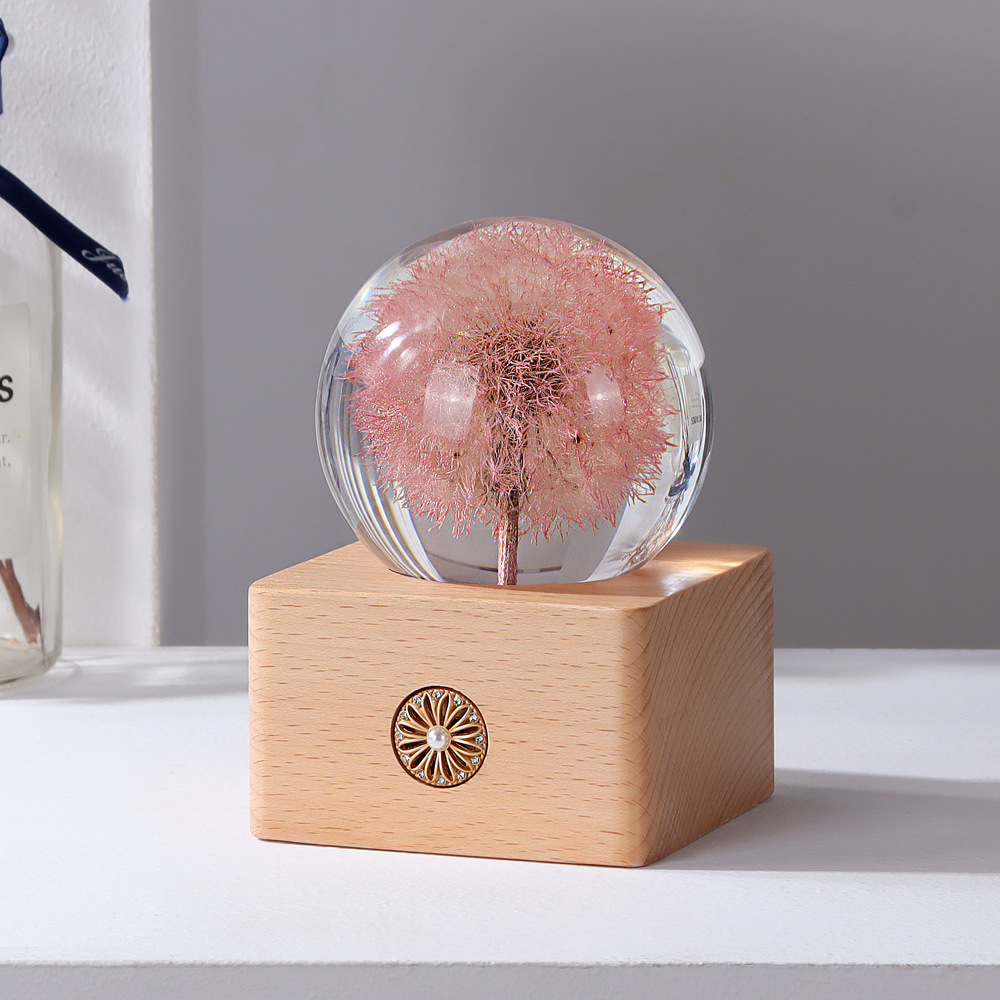 Dandelion Dried Flower Crystal Ball Transparent Resin Crafts Souvenir Practical Gift Night Light Home Decoration