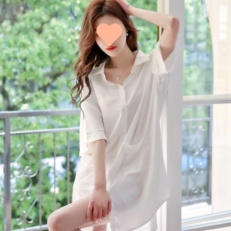 (2개) 얼음 실크 잠옷 여성 여름 대형 인터넷 연예인 스타일 시뮬레이션 실크 셔츠 달콤한 잠옷 여름 새 스타일