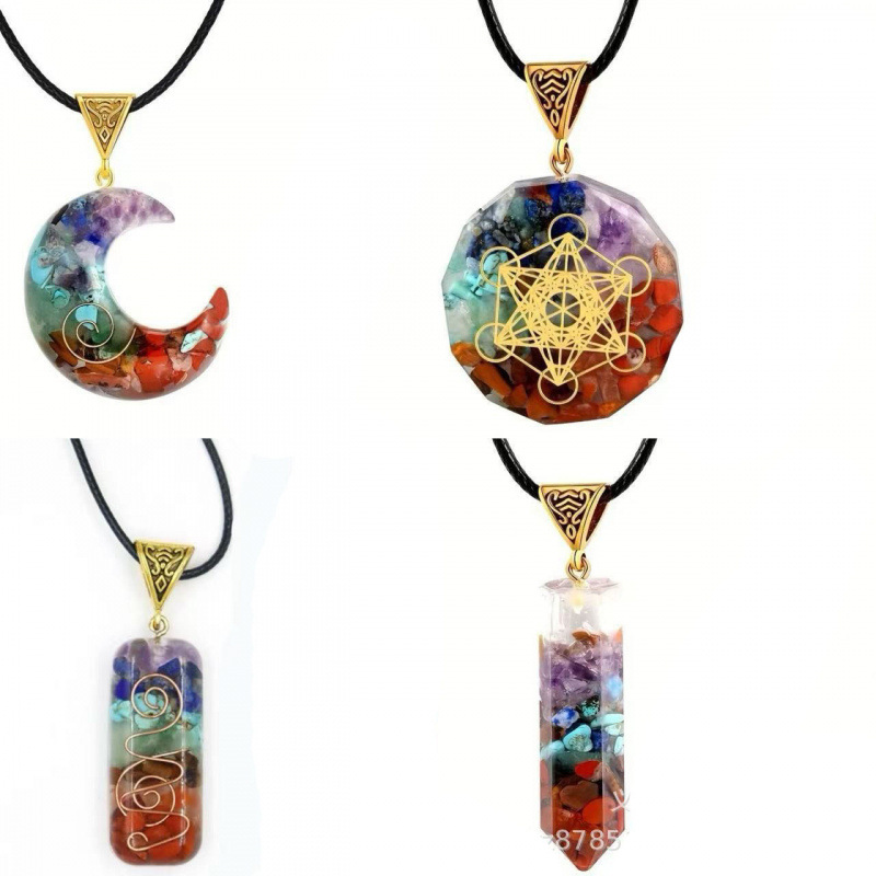 Colorful Gravel Necklace Resin-Coated Natural Stone Pendant Manufacturer Cross-Border Live Streaming Amazon Supply Source