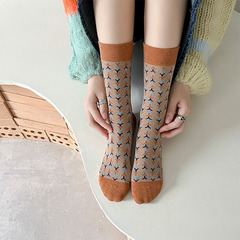 中筒襪女森系學院風復古格子襪秋冬ins 潮韓版時尚棕色花襪子諸暨