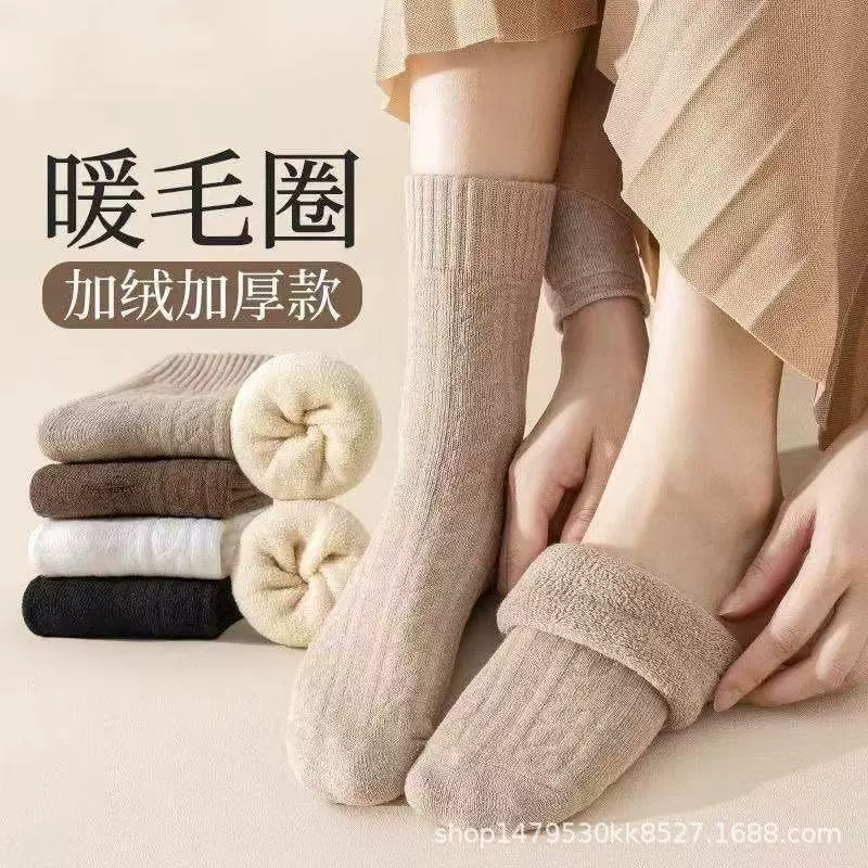 袜子女毛圈中筒袜秋冬款东北巨厚加绒雪地袜诸暨袜业冬季保暖女袜