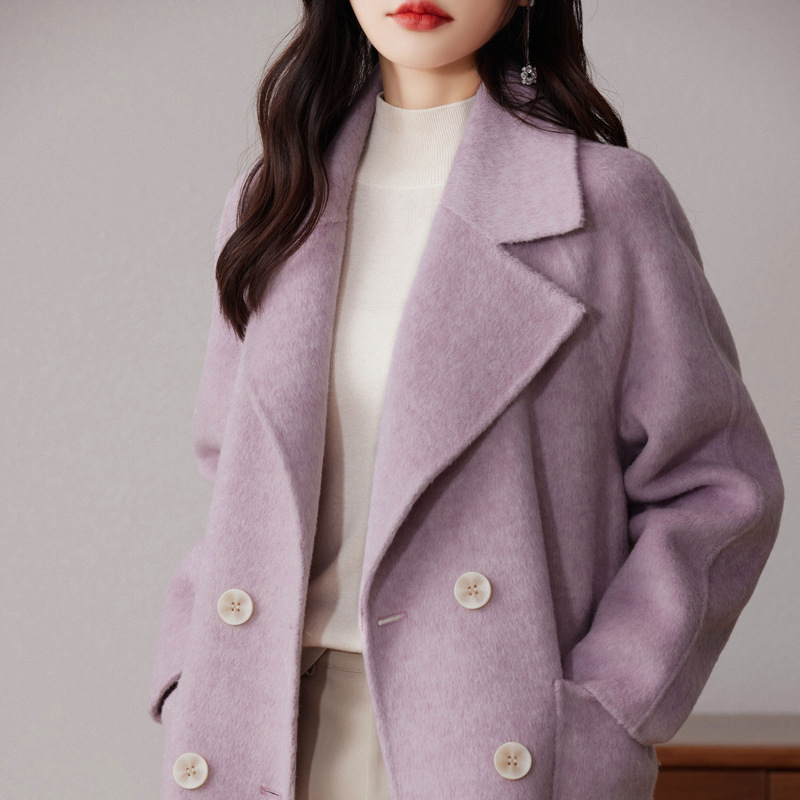 High-end wool coat double-sided tweed autumn and winter gentle small fragrant style women's mid-length loose small woolen coat