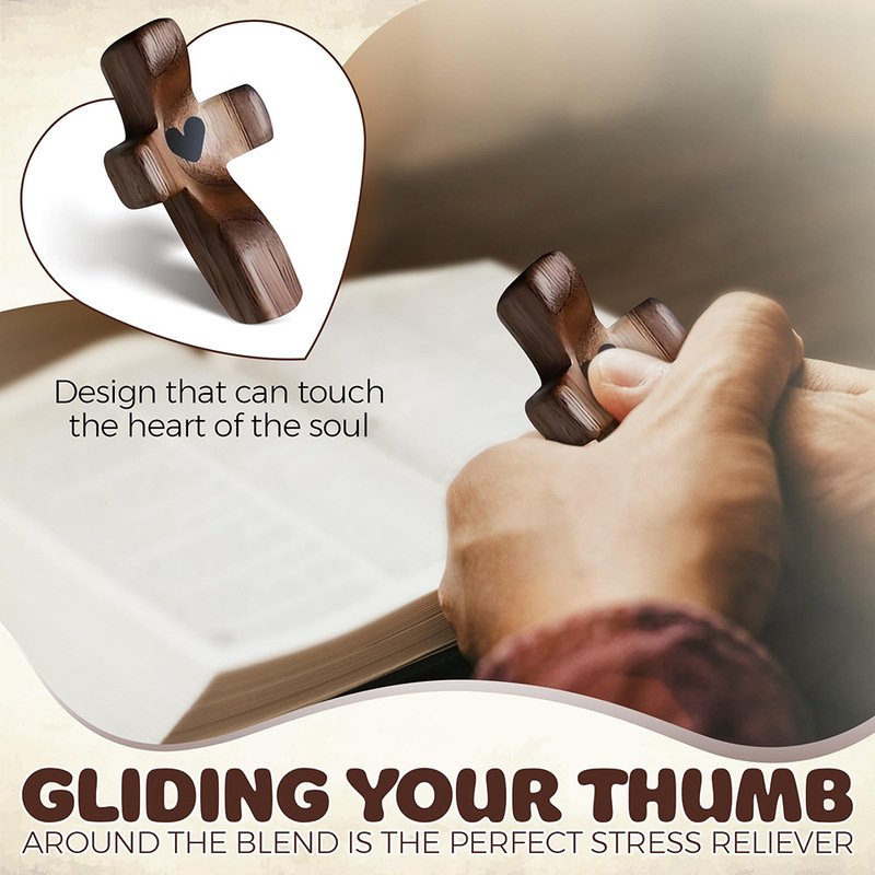 Cross-border heart-shaped black walnut wood thumb cross solid wood hand-held piece prayer Easter church decoration ornament