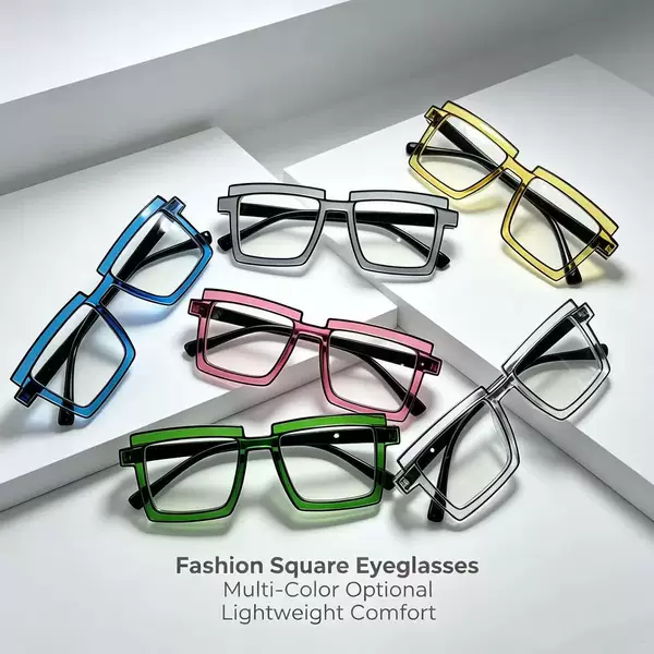 Color-blocked decorative glasses for cross-border export, two-dimensional square shape, flat lenses, trendy and unique, anti-blue light, versatile